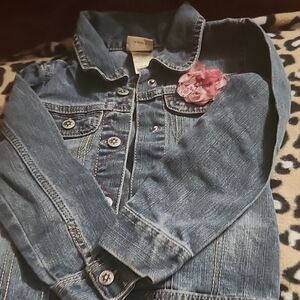 Arizona Jean Company Blue Jean Jacket with Pink Flower